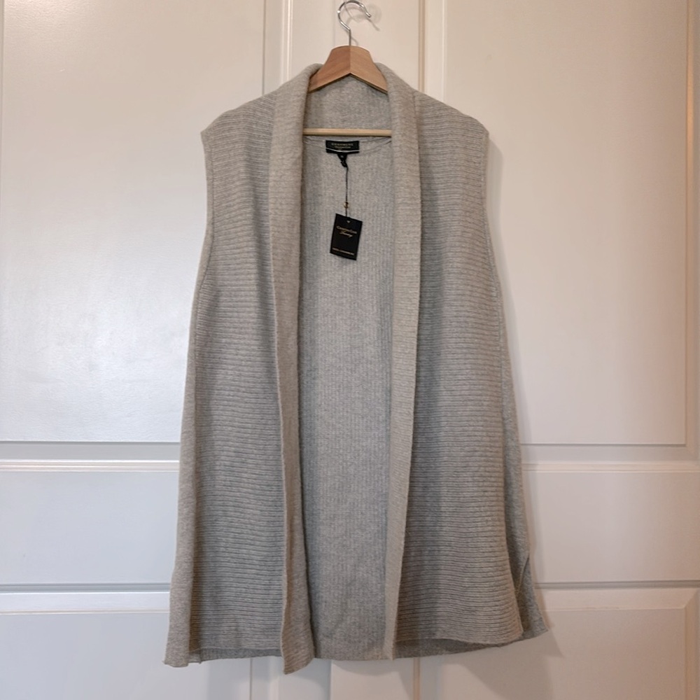 NWT Charter Club 100% Cashmere Gray Open Front Sleeveless Cardigan Size XL